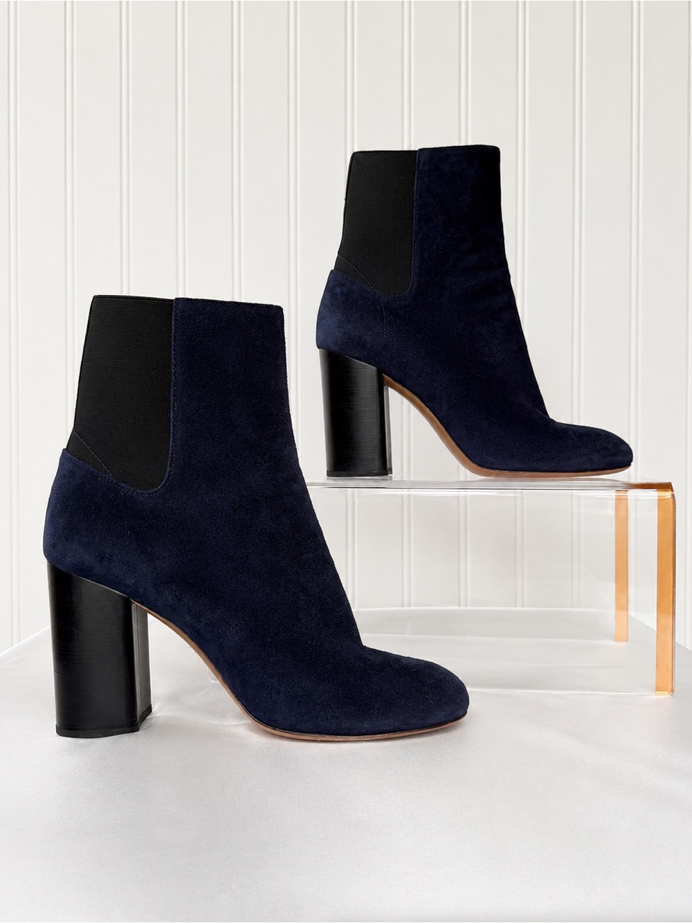 Rag & Bone Hazel Navy Suede Chelsea Ankle Boots Block Heel Size 39